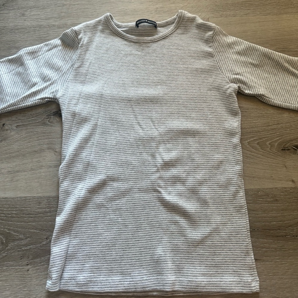 Brandy Melville Gray and White Striped Long Sleeve Top